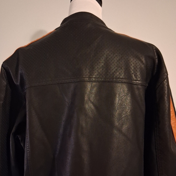 Men's Black Faux Leather Jacket with Striped Sleeves Size XL - Picture 4 of 16